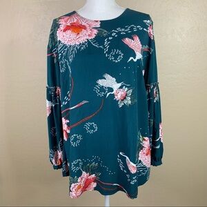 Jaase Absinthe Green Floral Printed Boho Tunic